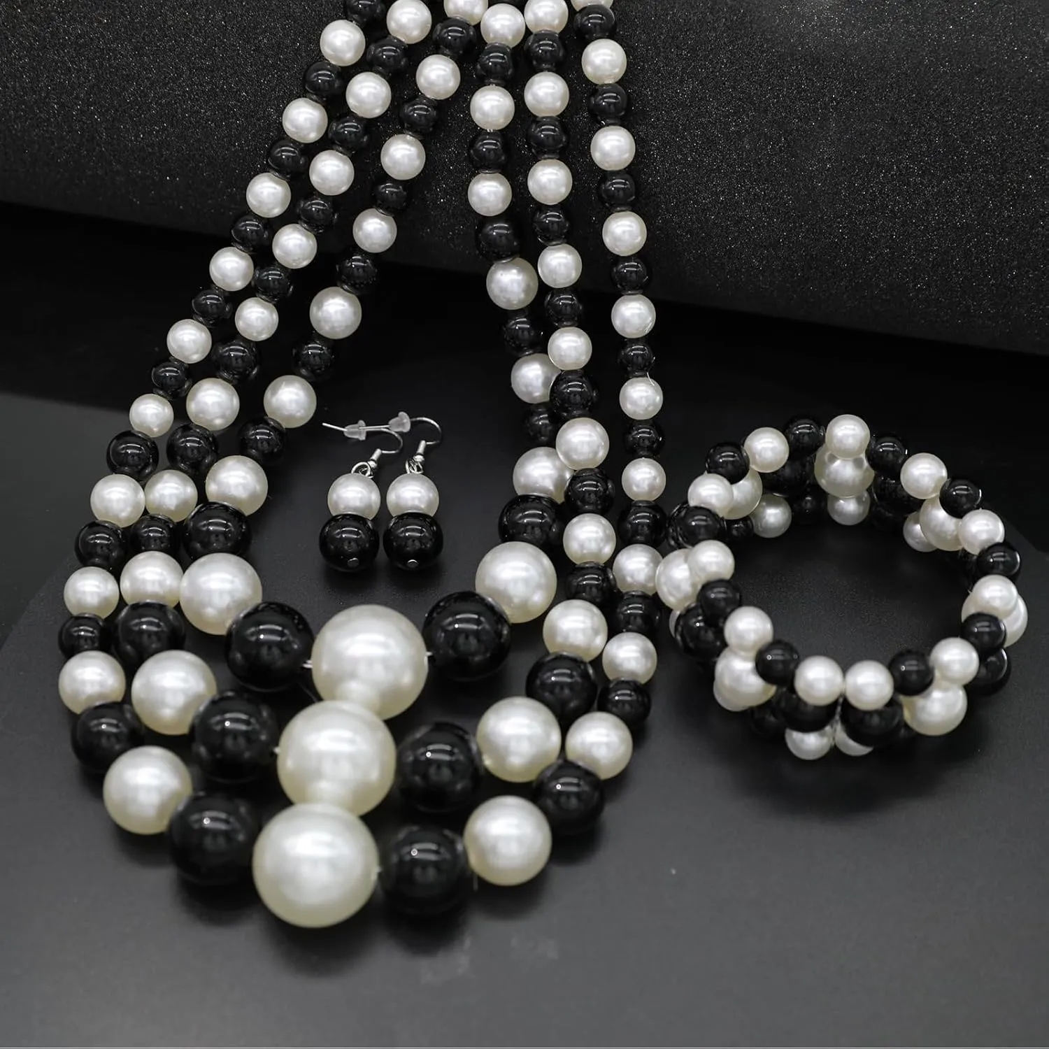 utop Large Multi Strand Chunky Pearls Necklace and Earring Set - Costume Jewelry for Women