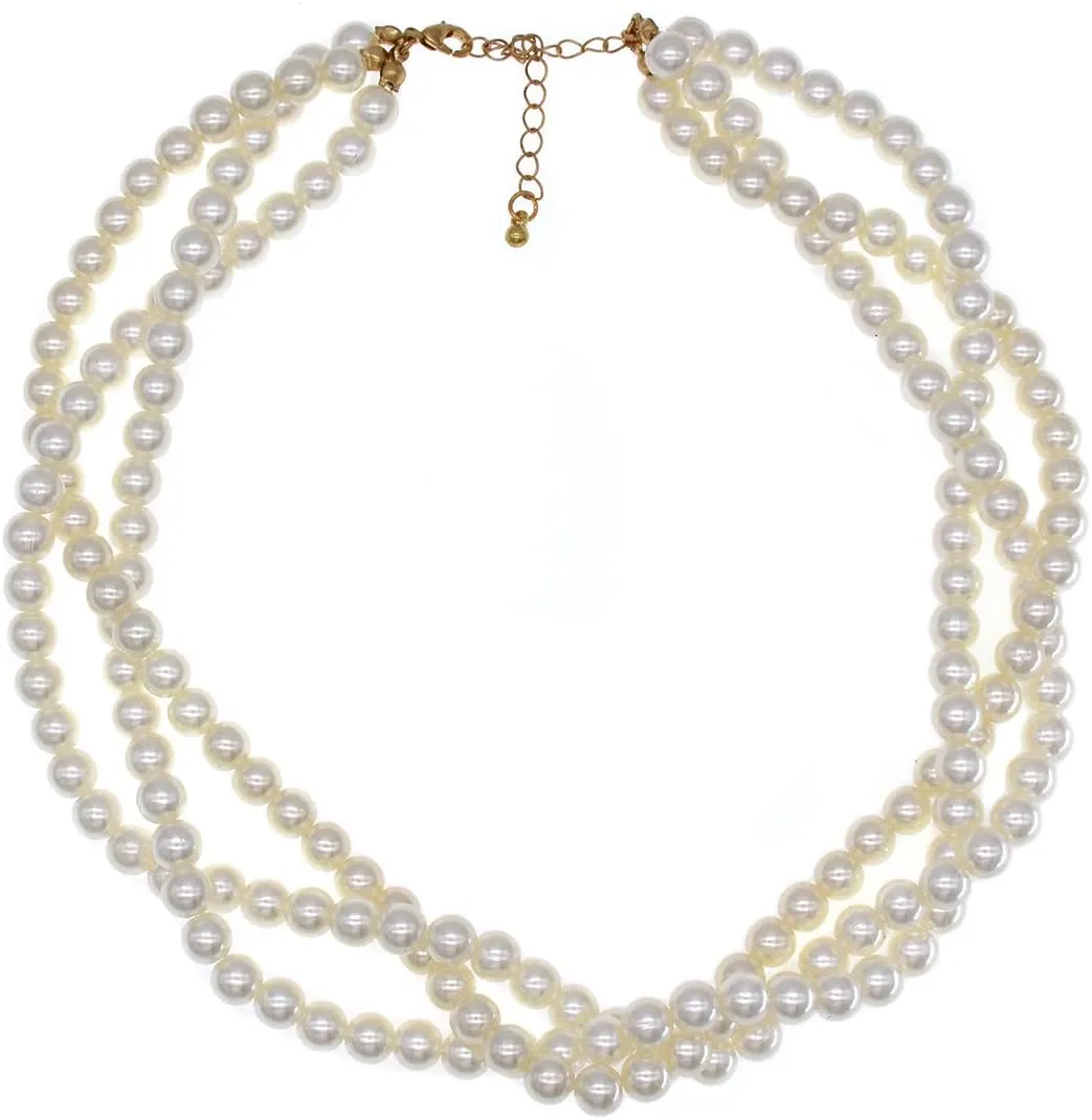 utop Large Multi Strand Chunky Pearls Necklace and Earring Set - Costume Jewelry for Women