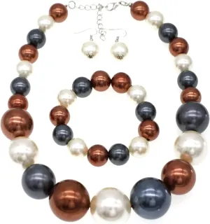 utop Large Multi Strand Chunky Pearls Necklace and Earring Set - Costume Jewelry for Women