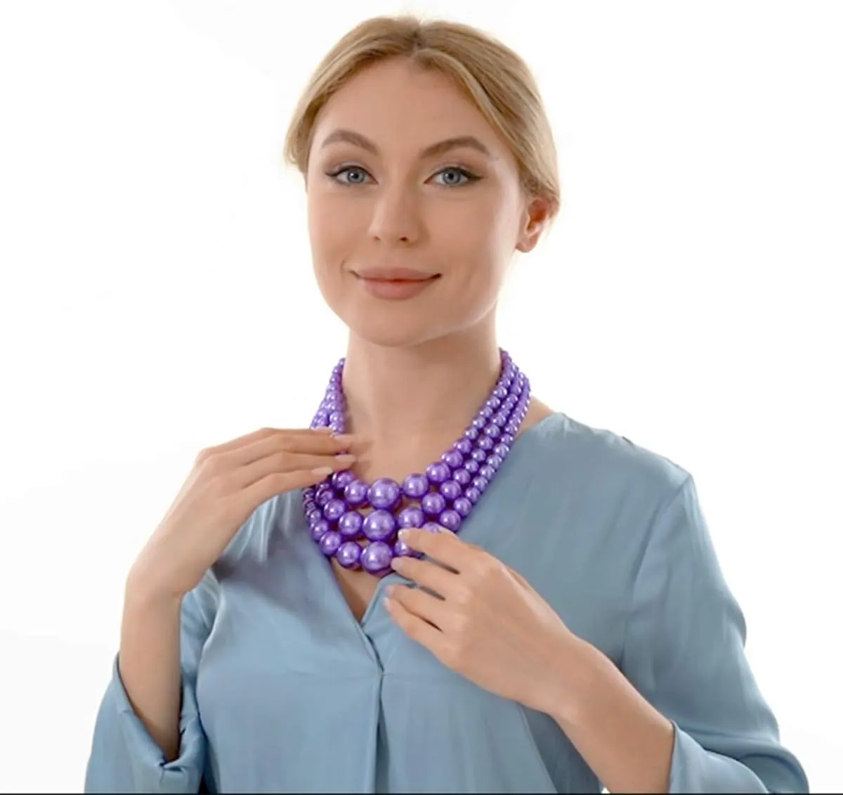 utop Large Multi Strand Chunky Pearls Necklace and Earring Set - Costume Jewelry for Women
