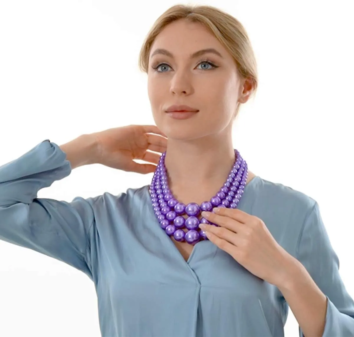 utop Large Multi Strand Chunky Pearls Necklace and Earring Set - Costume Jewelry for Women