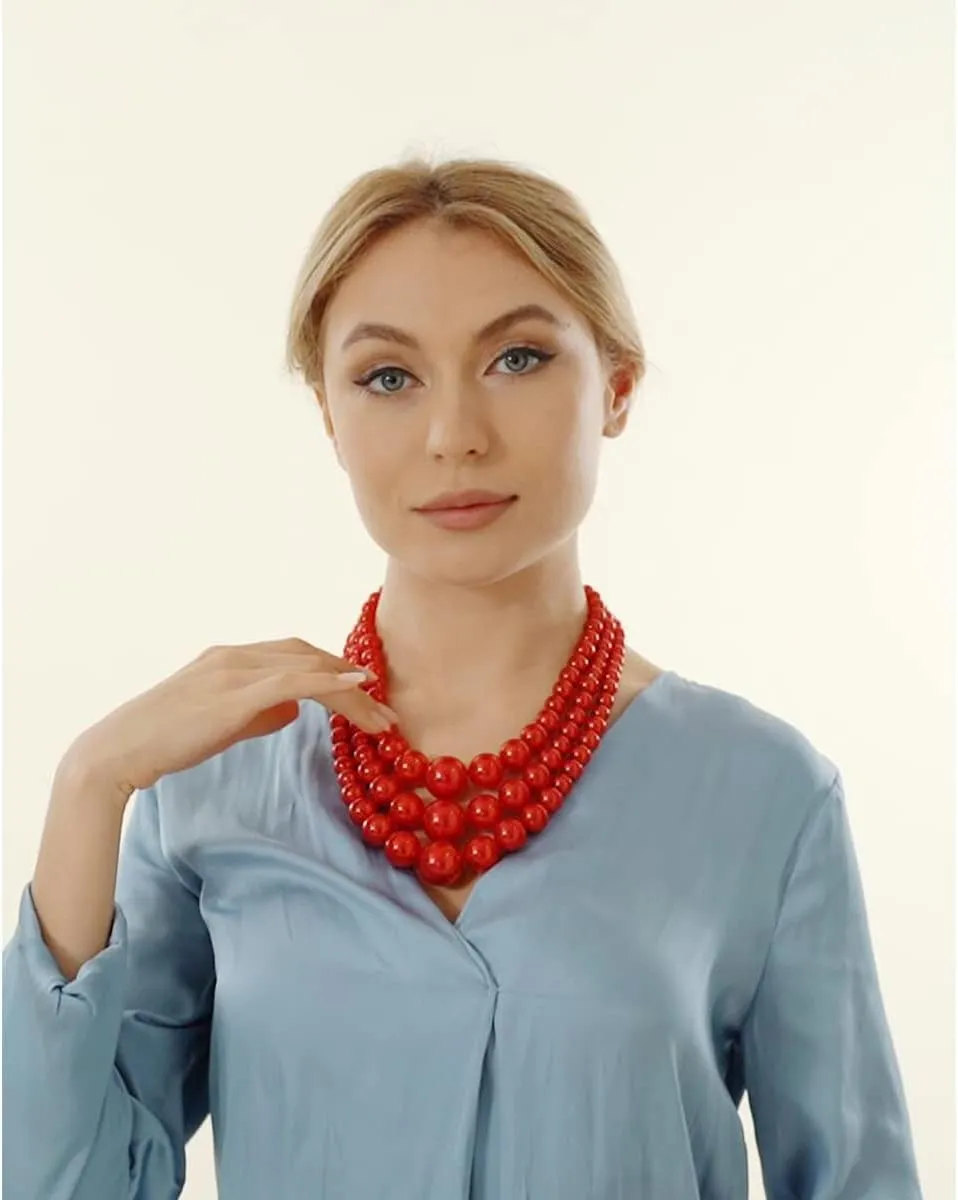 utop Large Multi Strand Chunky Pearls Necklace and Earring Set - Costume Jewelry for Women