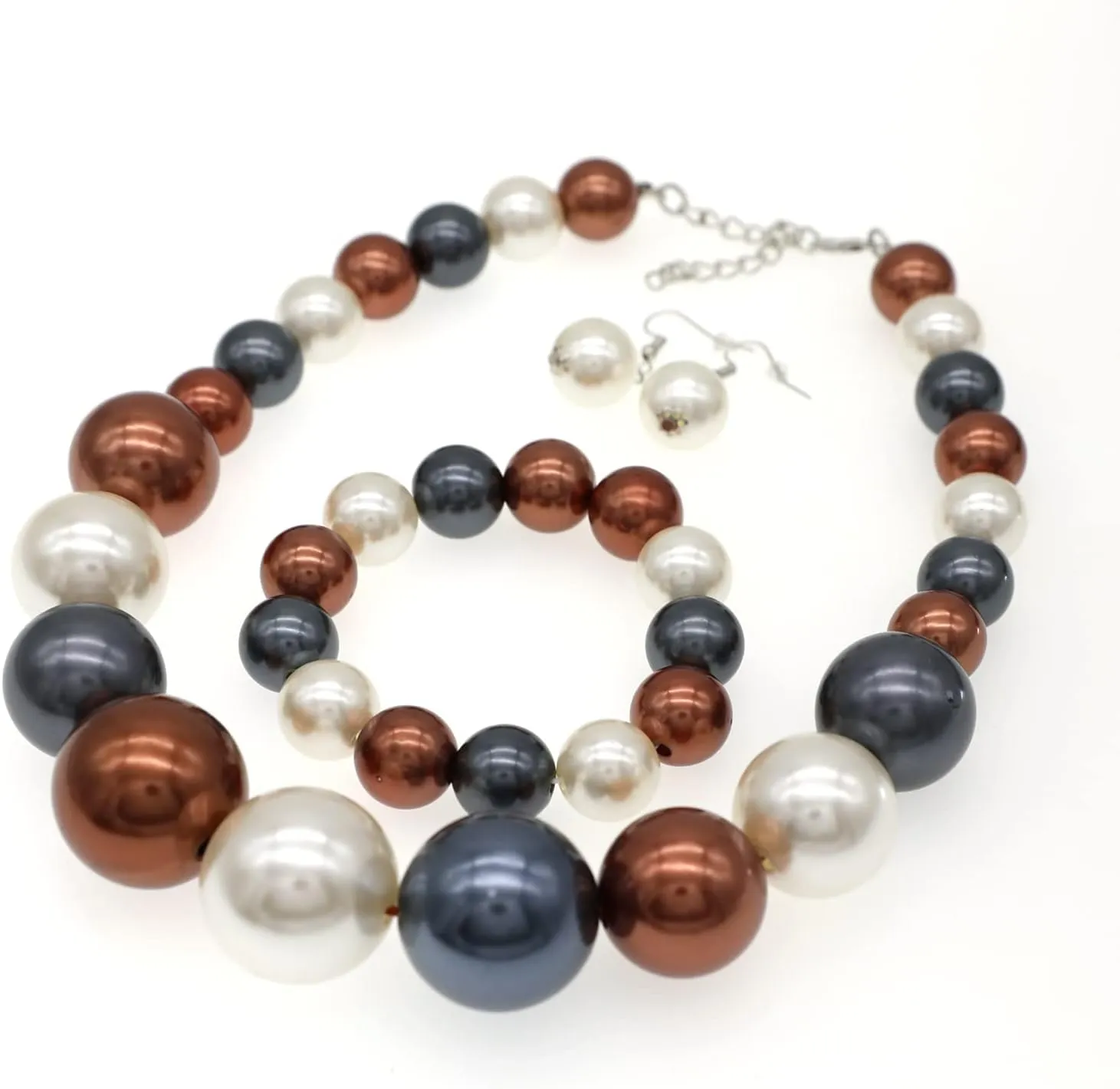 utop Large Multi Strand Chunky Pearls Necklace and Earring Set - Costume Jewelry for Women