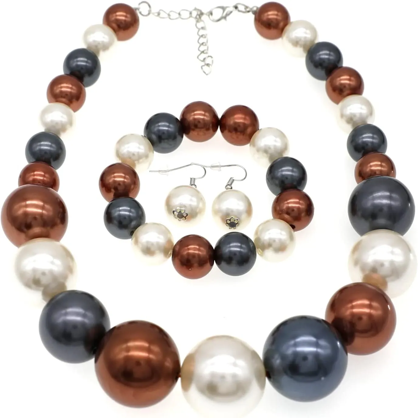 utop Large Multi Strand Chunky Pearls Necklace and Earring Set - Costume Jewelry for Women