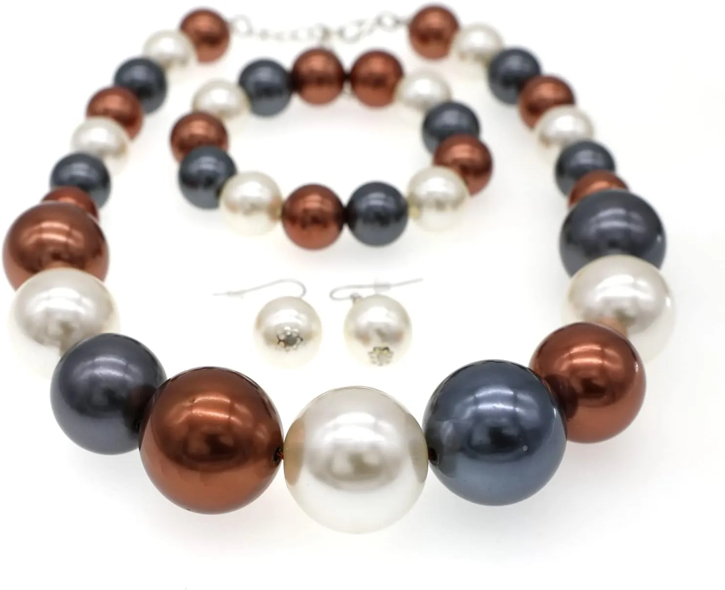 utop Large Multi Strand Chunky Pearls Necklace and Earring Set - Costume Jewelry for Women