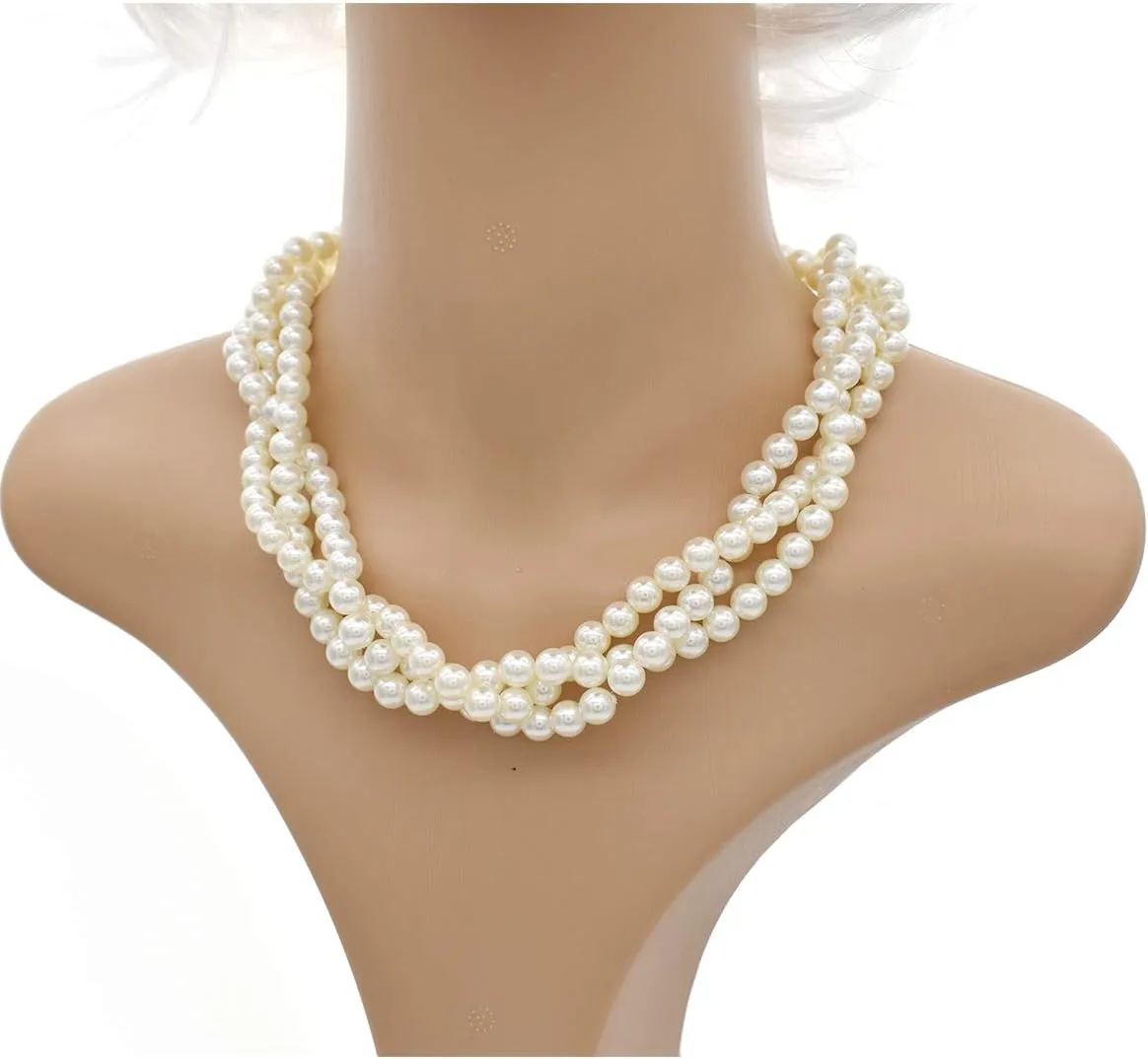 utop Large Multi Strand Chunky Pearls Necklace and Earring Set - Costume Jewelry for Women