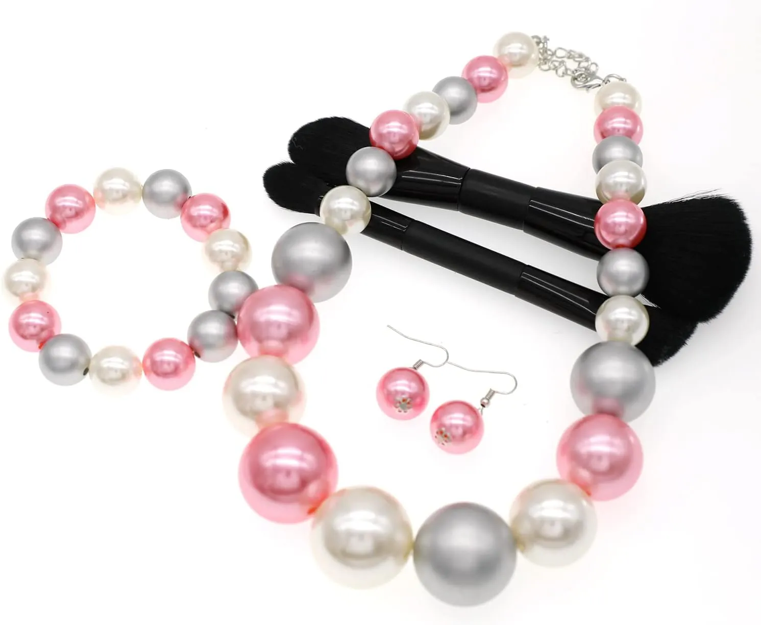 utop Large Multi Strand Chunky Pearls Necklace and Earring Set - Costume Jewelry for Women