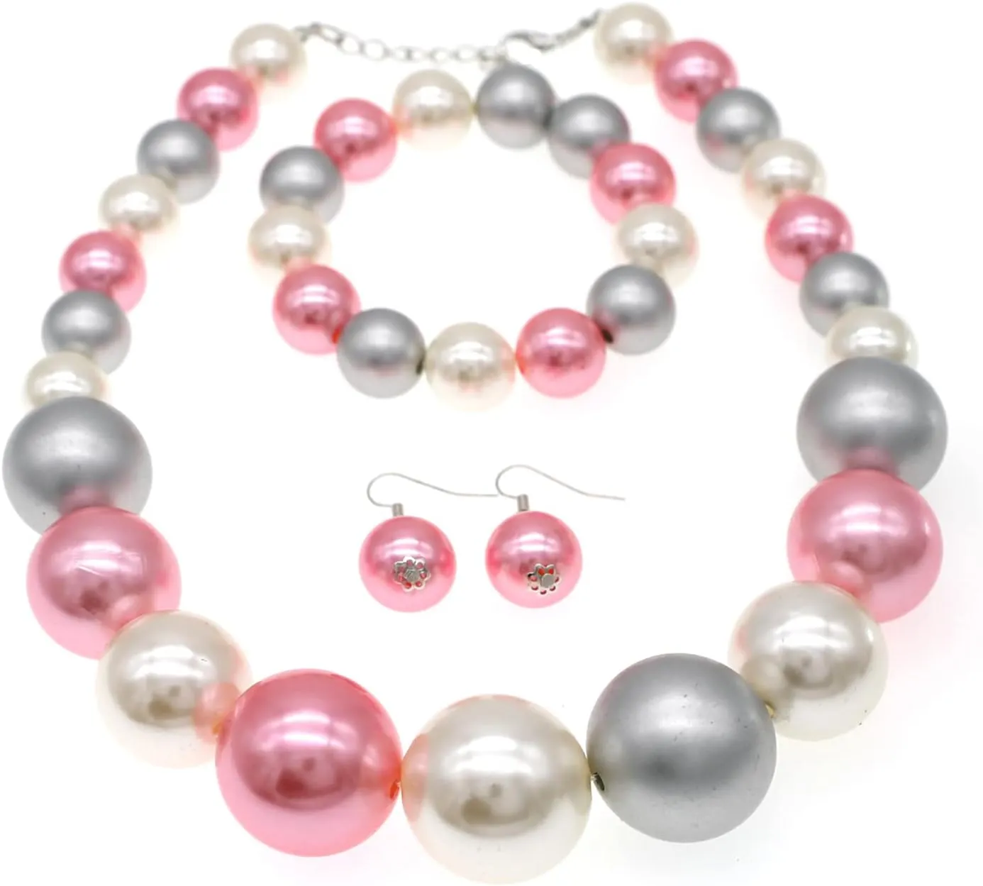 utop Large Multi Strand Chunky Pearls Necklace and Earring Set - Costume Jewelry for Women