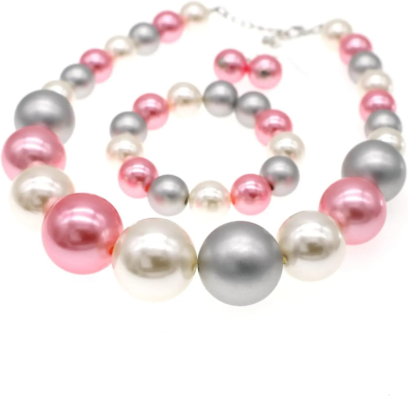 utop Large Multi Strand Chunky Pearls Necklace and Earring Set - Costume Jewelry for Women