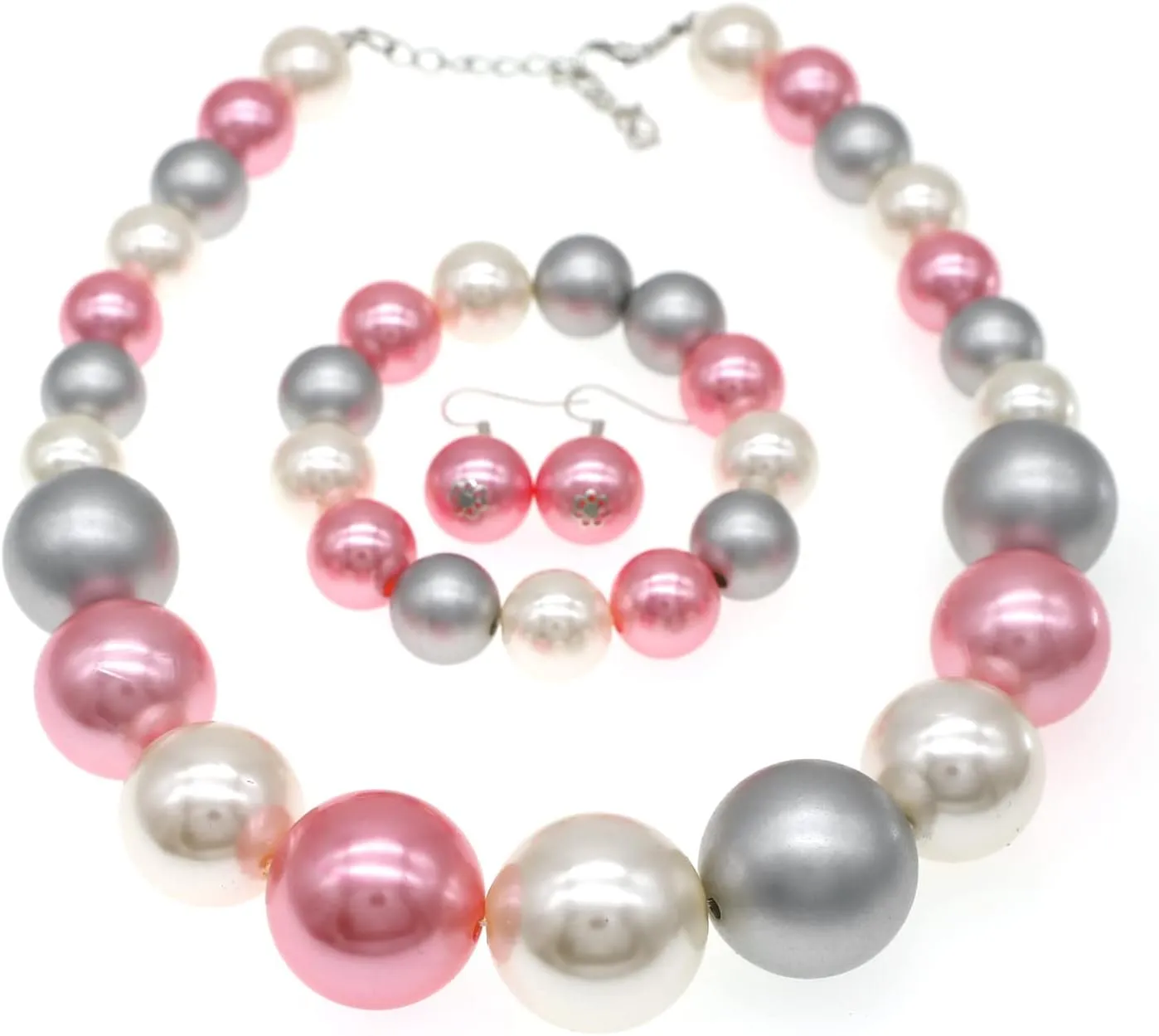 utop Large Multi Strand Chunky Pearls Necklace and Earring Set - Costume Jewelry for Women