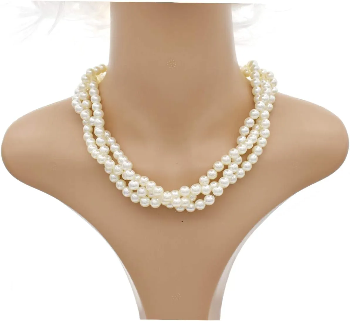 utop Large Multi Strand Chunky Pearls Necklace and Earring Set - Costume Jewelry for Women