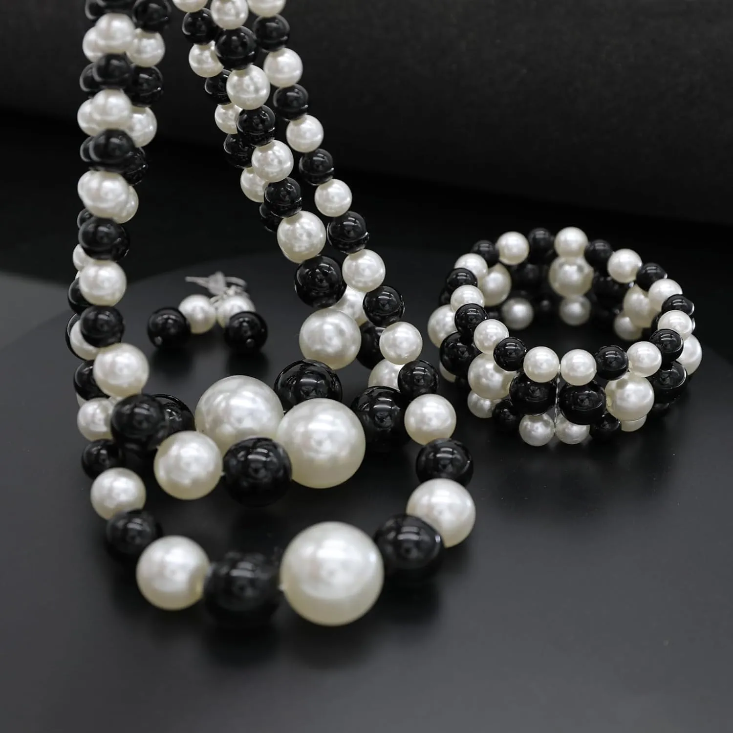utop Large Multi Strand Chunky Pearls Necklace and Earring Set - Costume Jewelry for Women