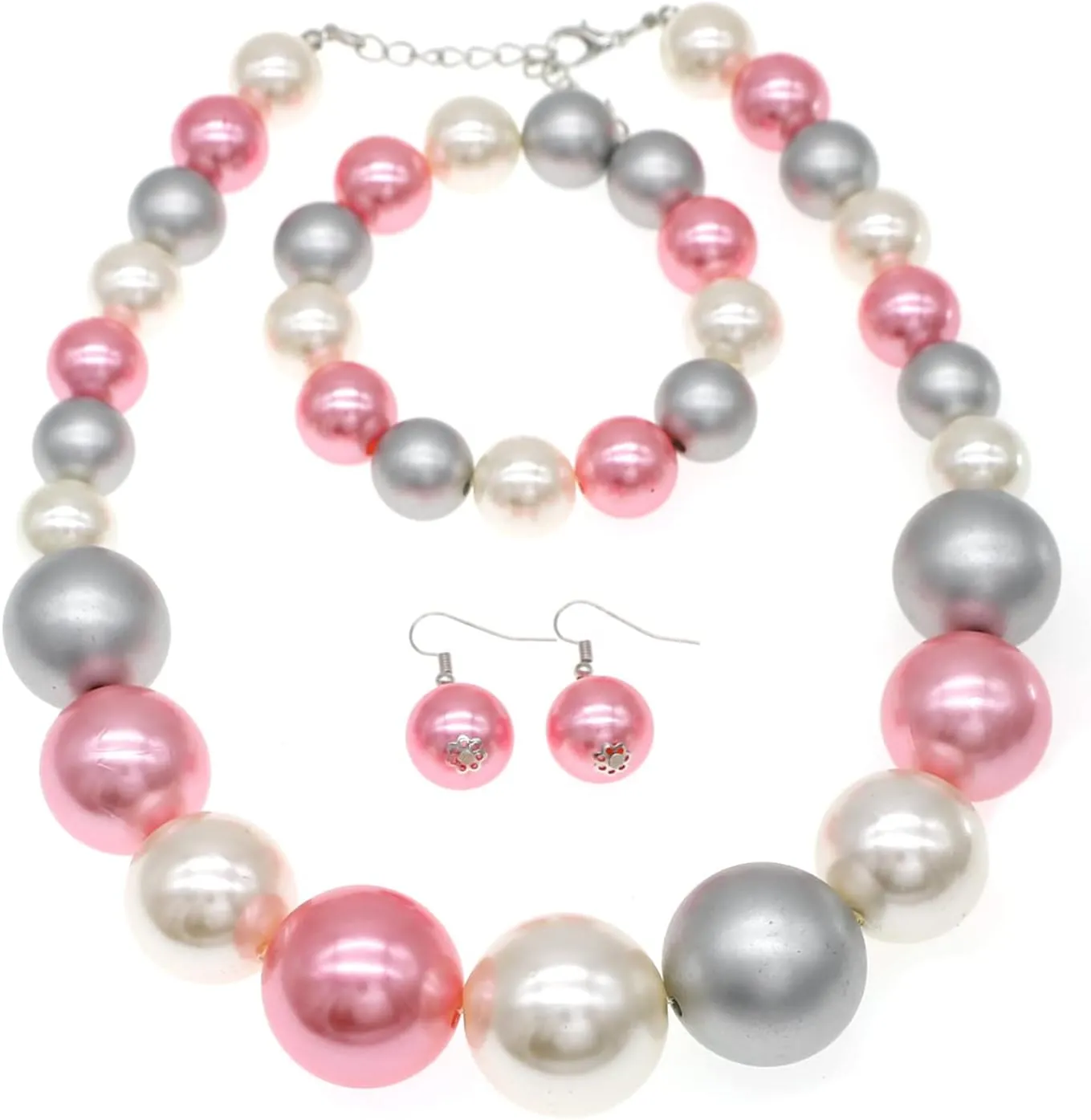 utop Large Multi Strand Chunky Pearls Necklace and Earring Set - Costume Jewelry for Women