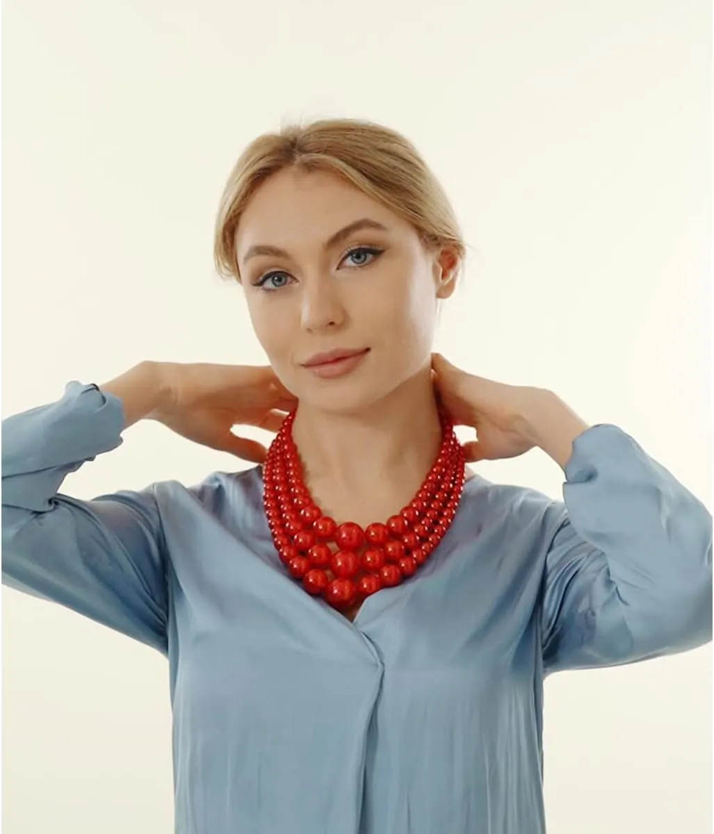 utop Large Multi Strand Chunky Pearls Necklace and Earring Set - Costume Jewelry for Women