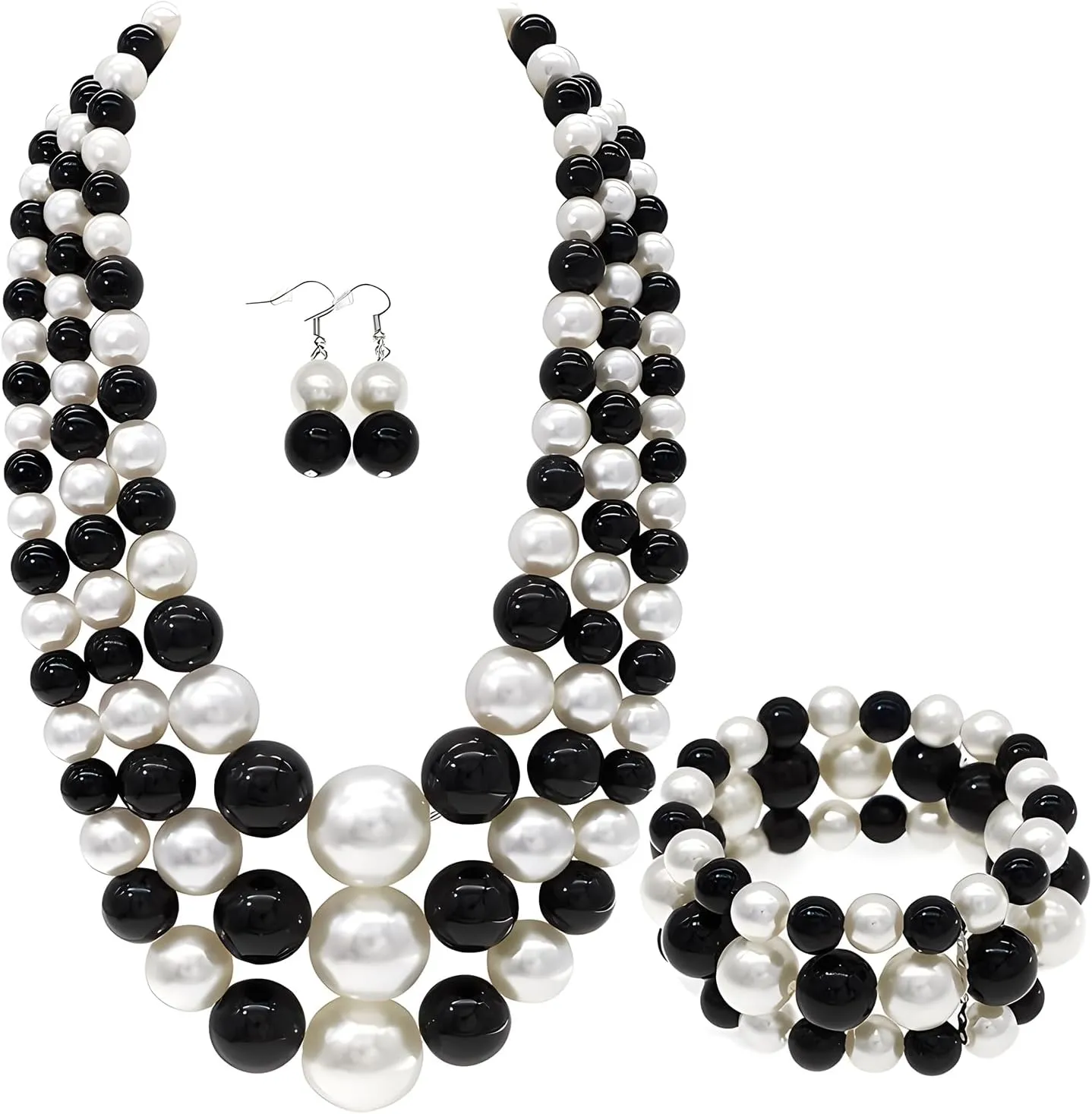 utop Large Multi Strand Chunky Pearls Necklace and Earring Set - Costume Jewelry for Women
