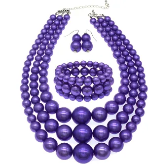 utop Large Multi Strand Chunky Pearls Necklace and Earring Set - Costume Jewelry for Women