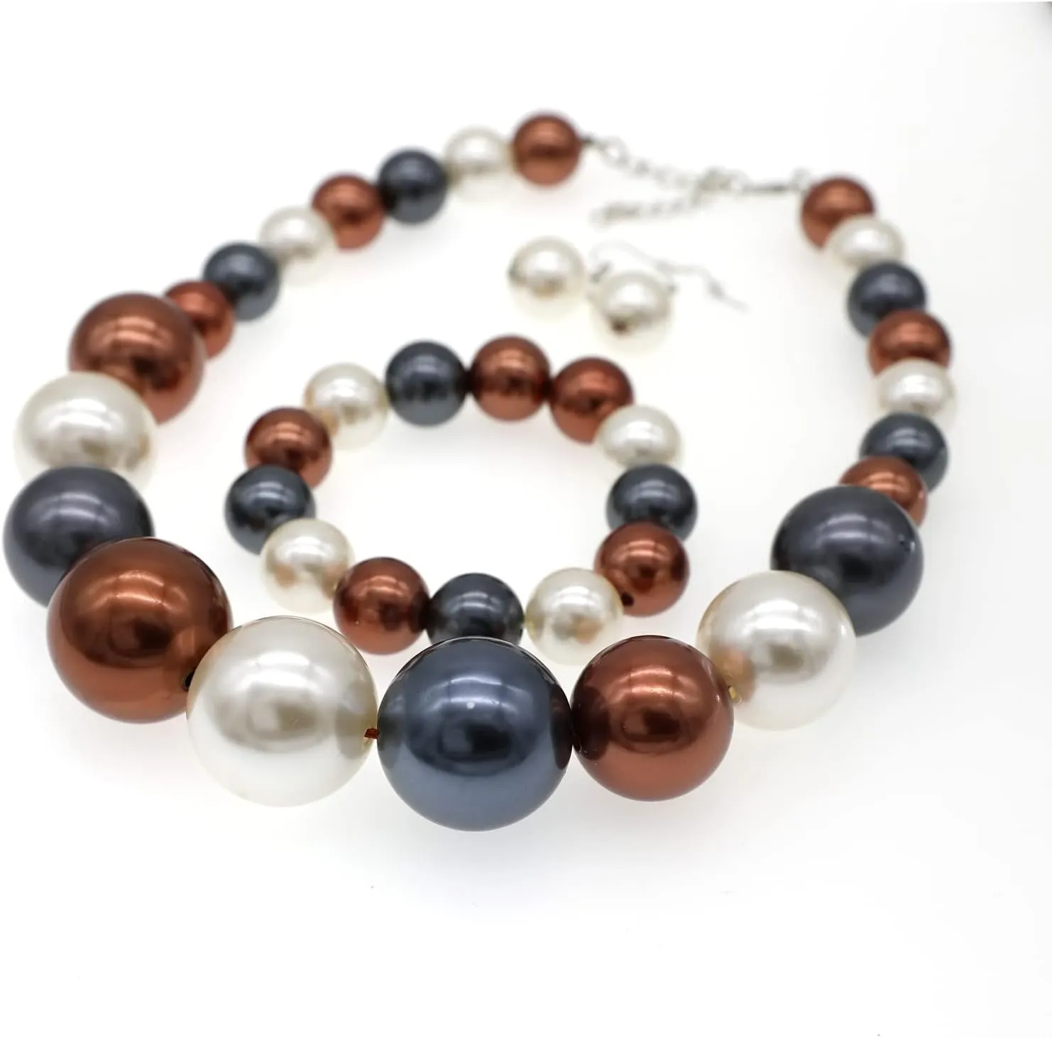 utop Large Multi Strand Chunky Pearls Necklace and Earring Set - Costume Jewelry for Women