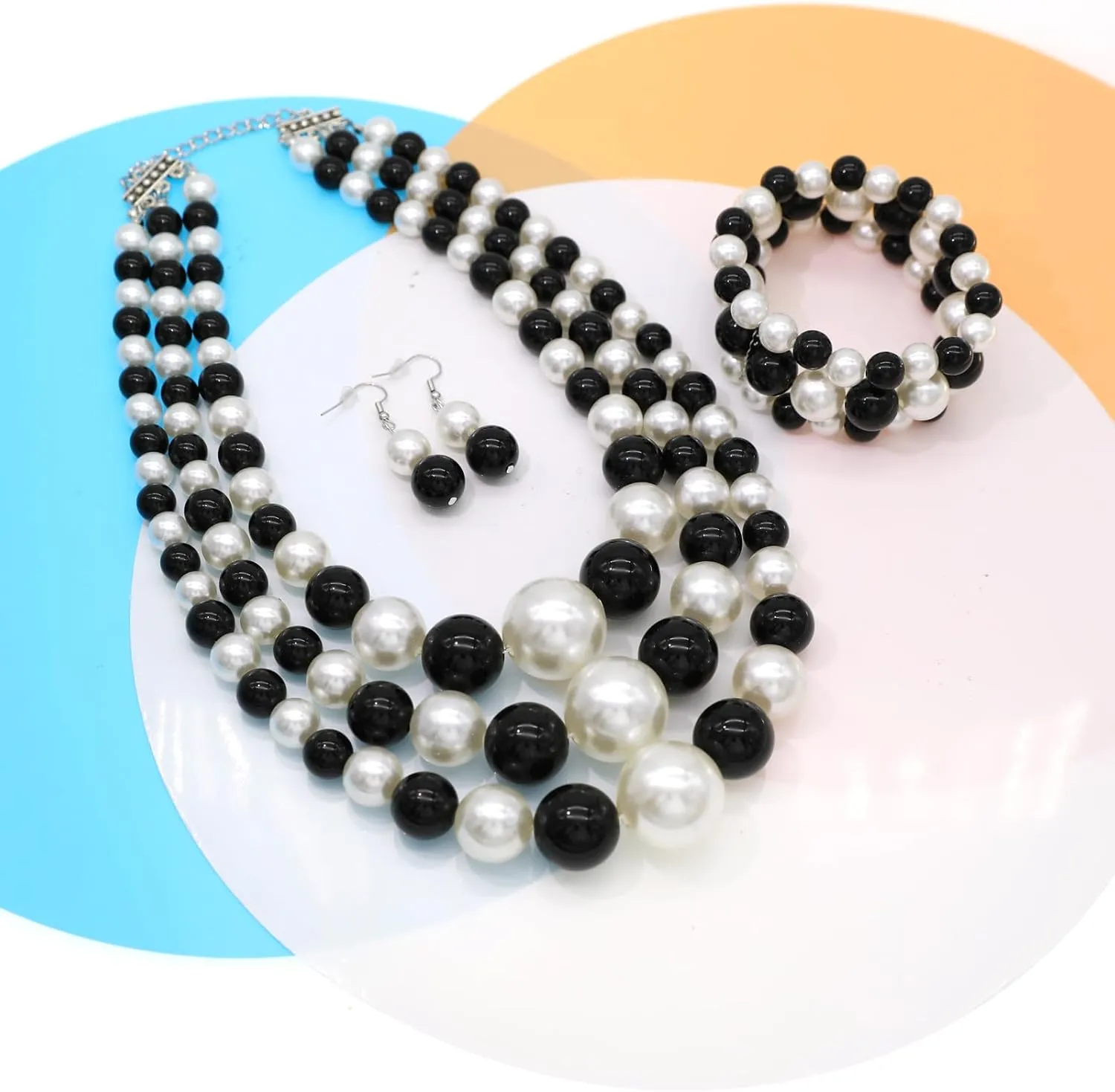 utop Large Multi Strand Chunky Pearls Necklace and Earring Set - Costume Jewelry for Women