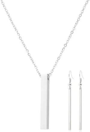 Vertical Bar Necklace Earrings for Women Gold Silver Long Bar Pendant Necklace Minimalist Bar Stick Necklace Earrings Fashion Jewelry Set