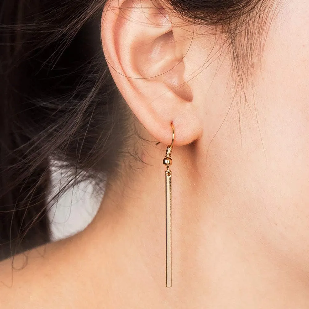 Vertical Bar Necklace Earrings for Women Gold Silver Long Bar Pendant Necklace Minimalist Bar Stick Necklace Earrings Fashion Jewelry Set