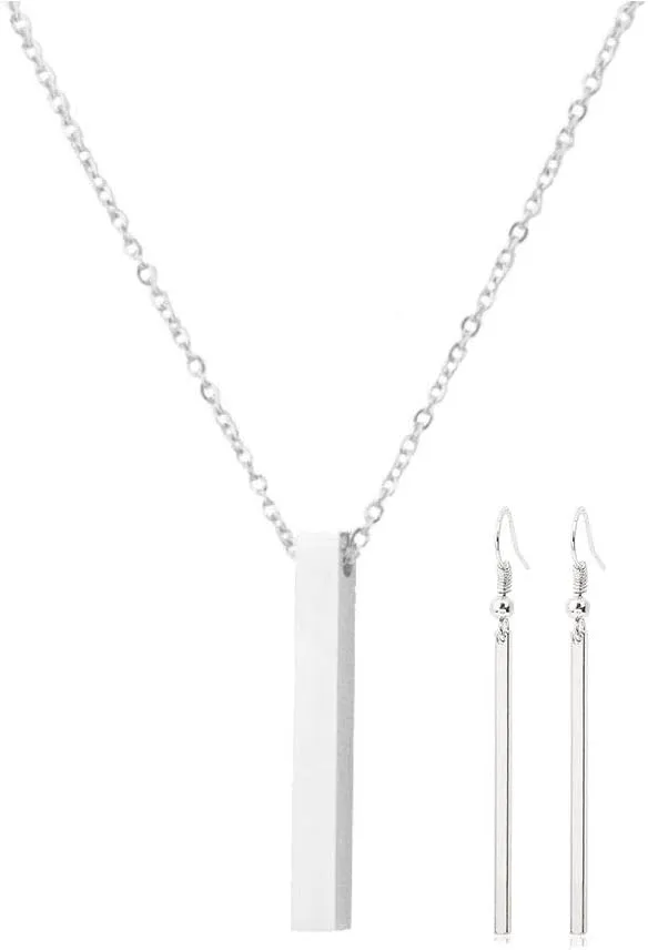 Vertical Bar Necklace Earrings for Women Gold Silver Long Bar Pendant Necklace Minimalist Bar Stick Necklace Earrings Fashion Jewelry Set