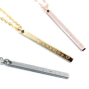 Vertical Name Bar Necklace Personalized Gift Dainty 16K Gold Silver Plated Bar with Delicate Initial Charms Bridesmaid, Best Graduation Day Gift