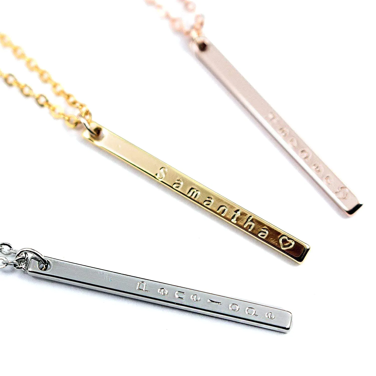 Vertical Name Bar Necklace Personalized Gift Dainty 16K Gold Silver Plated Bar with Delicate Initial Charms Bridesmaid, Best Graduation Day Gift