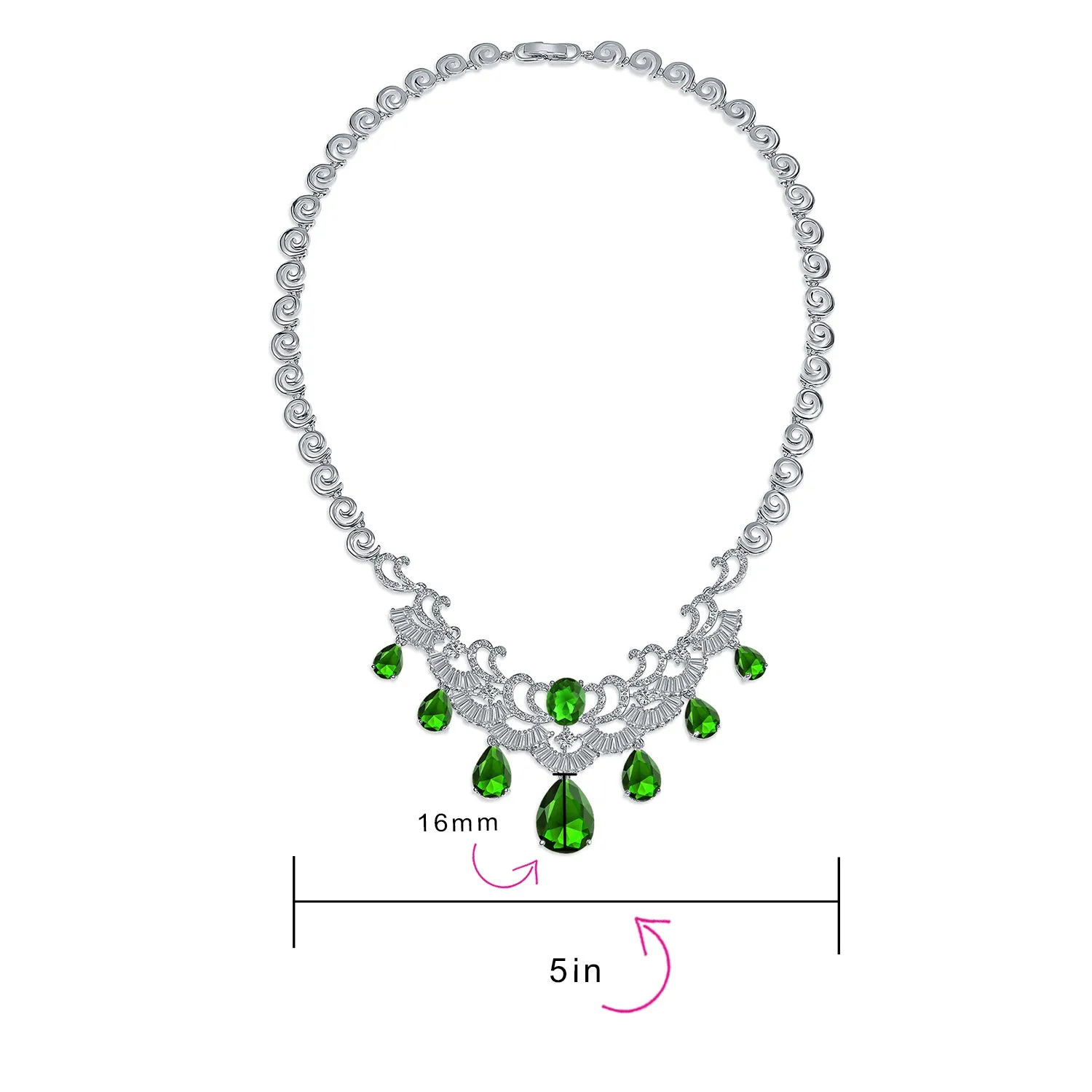 Vintage Art Deco Collar Necklace Set with CZ Sapphire Ruby Emerald Earrings