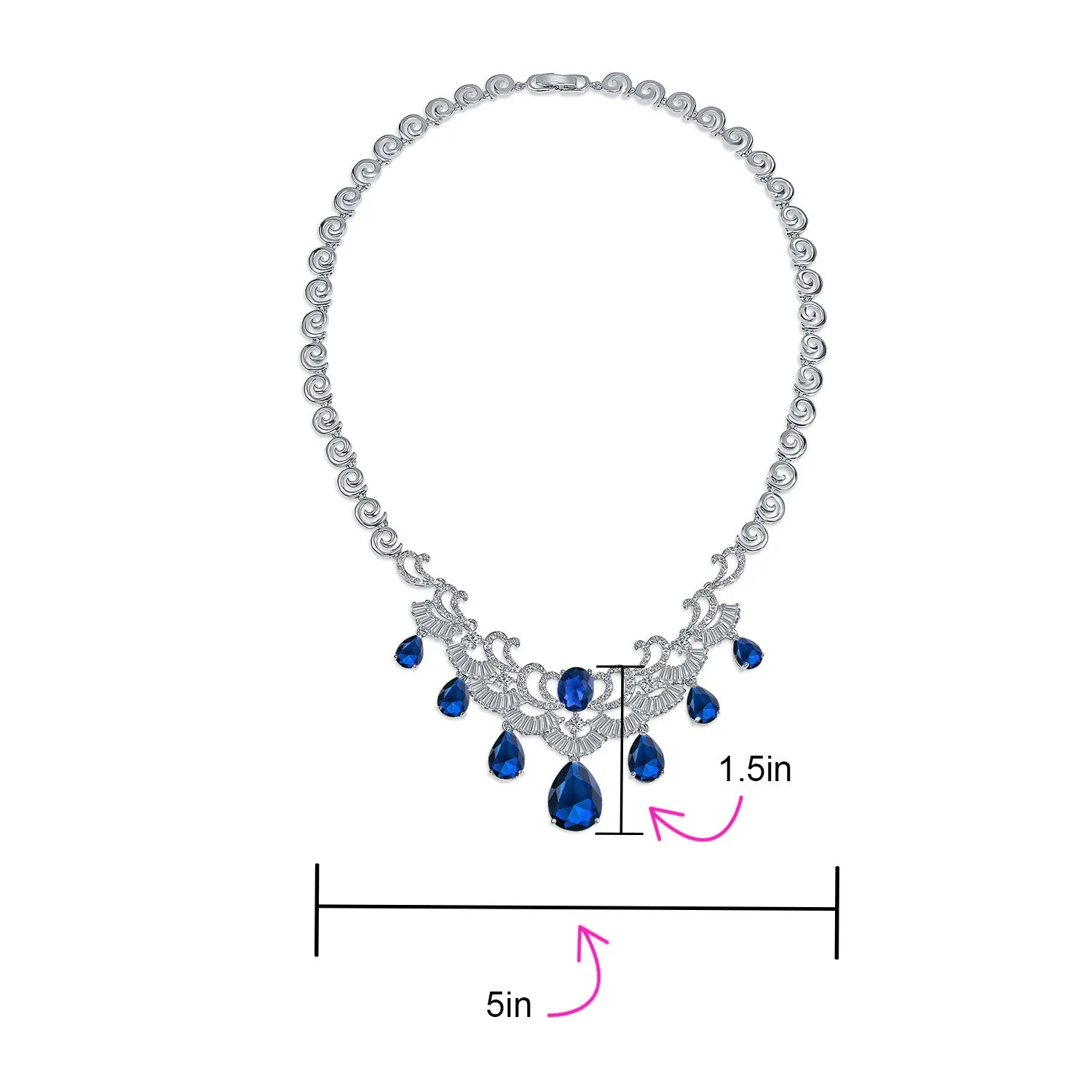 Vintage Art Deco Collar Necklace Set with CZ Sapphire Ruby Emerald Earrings