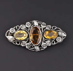 Vintage Art Nouveau Silver Topaz Brooch - ON HOLD