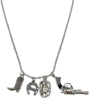 Vintage Cowboy Boot Hat Horseshoe Good Luck Pendant Necklace for Women Men Statement Retro Ancient Adjustable Chain Punk Goth Necklaces Boho Personalized Western Country Party Outfits Jewelry Gifts