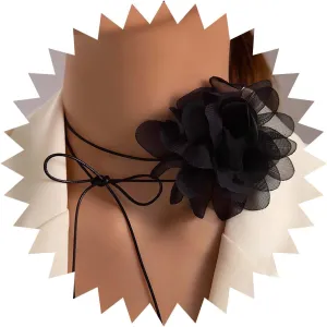 Vintage Exaggerated Flower Pearl Choker Necklace Oversized Flower Necklace Chain Apricot Flower Collar Necklace Big Camellia Necklace Organza Flower Necklaces Jewelry for Women (Apricot A)