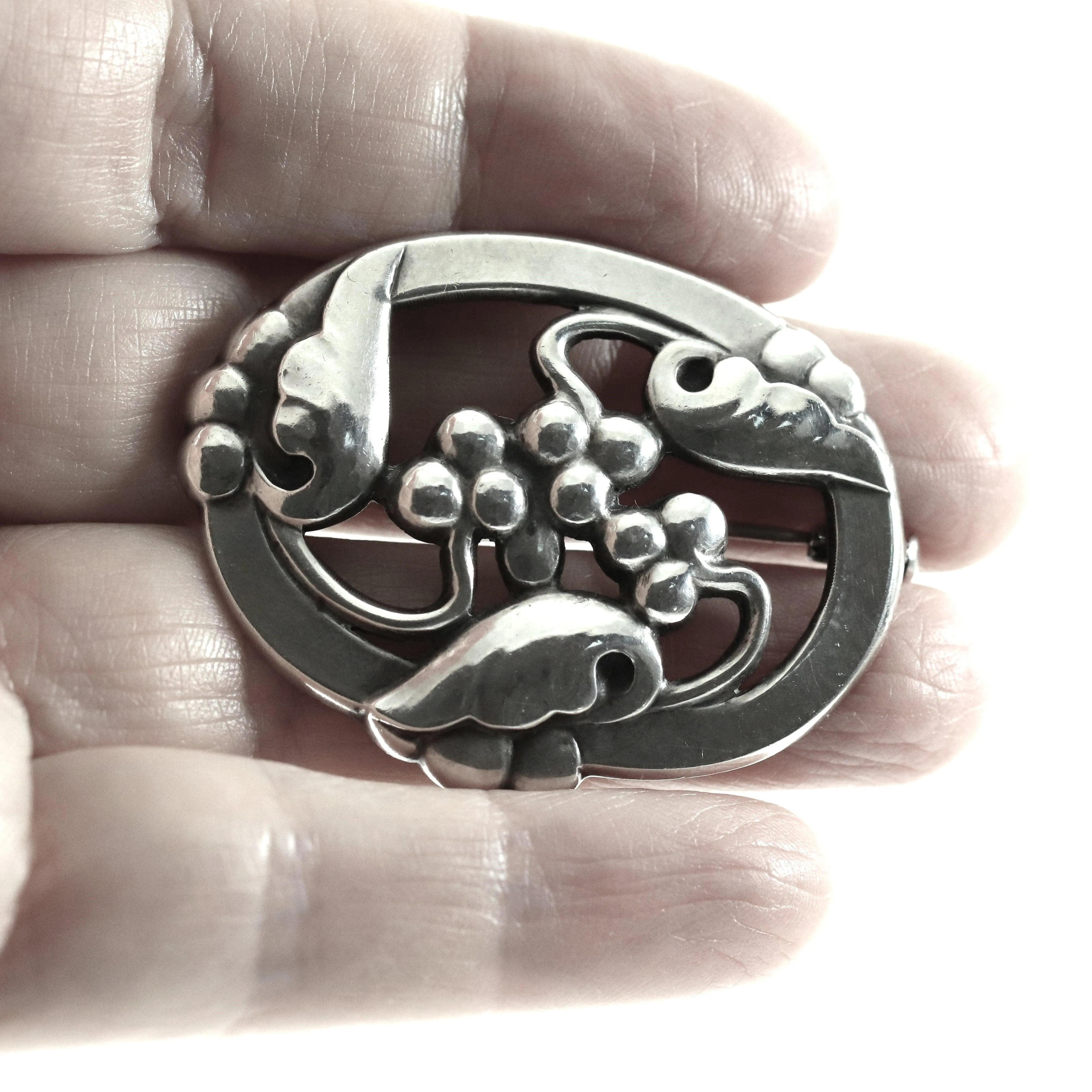 Vintage Georg Jensen Jewelry | Art Nouveau Moonlight Grape Brooch 101