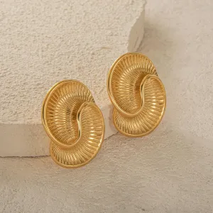 Vintage Gold Spiral Stud Earrings for Women  18K gold plated Elegant Textured Metal Statement Earrings  Unique Retro Jewelry for Everyday & Special Occasions