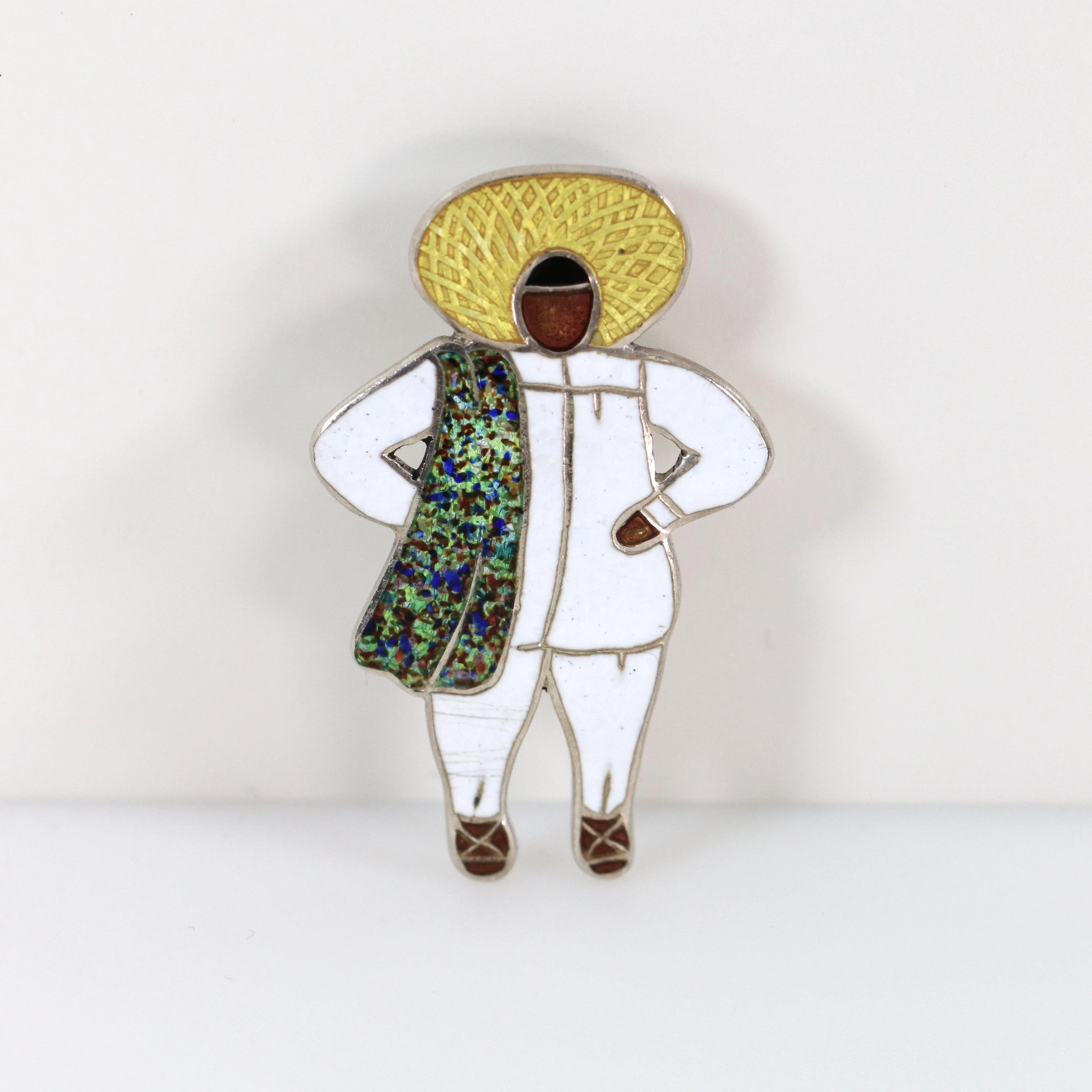 Vintage Margot de Taxco Silver Mexican Jewelry | Indigenous Man Enamel Pin