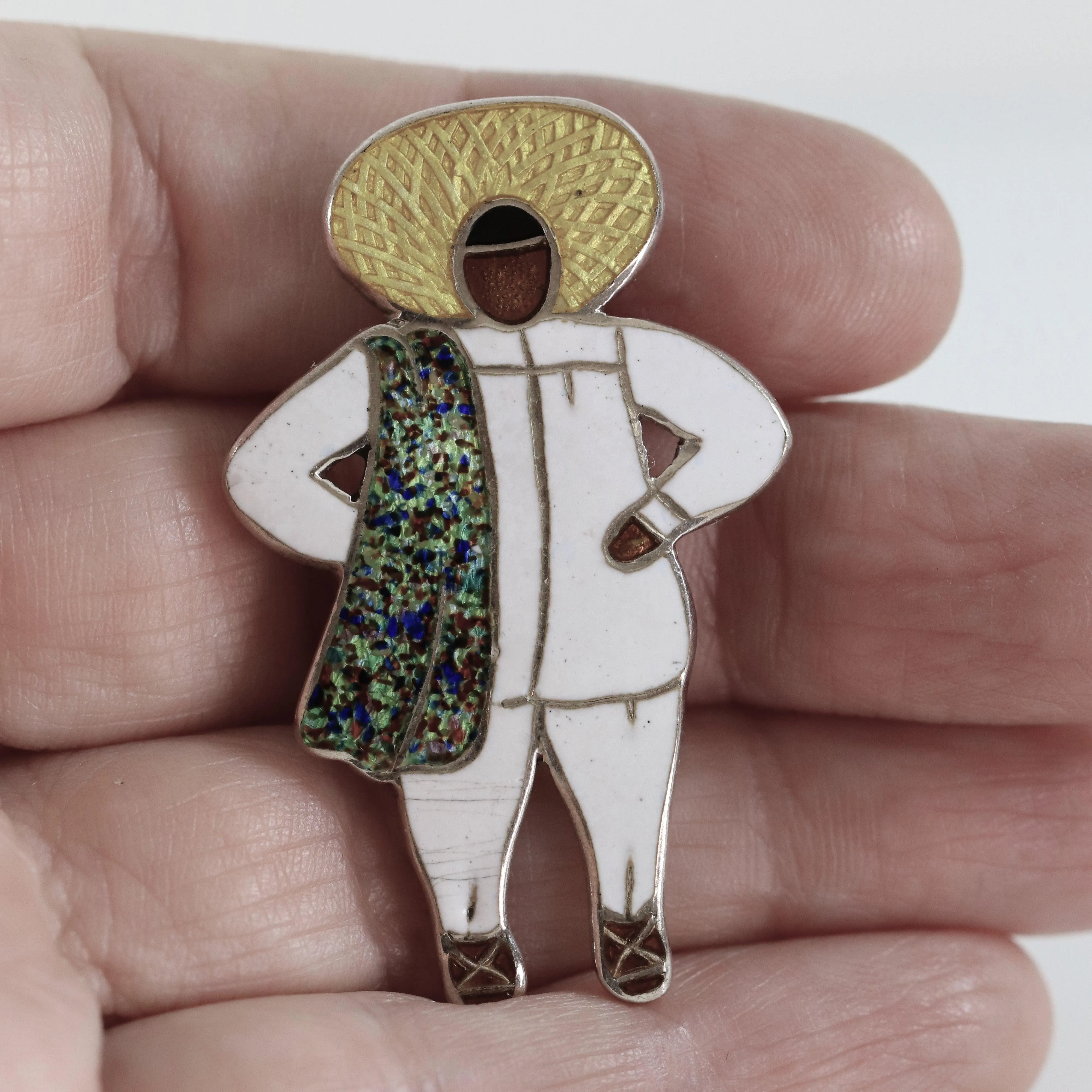 Vintage Margot de Taxco Silver Mexican Jewelry | Indigenous Man Enamel Pin