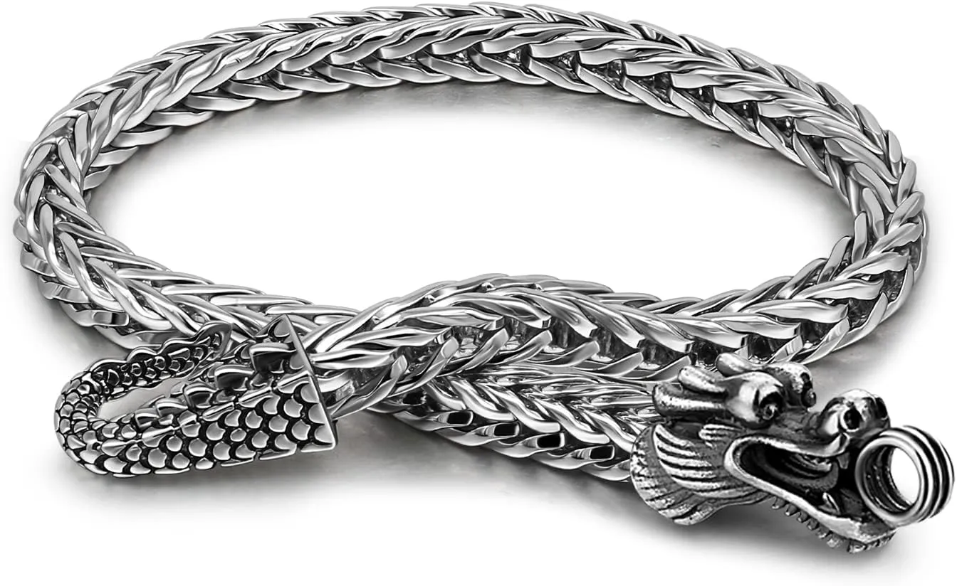 Vintage Men 925 Sterling Silver Dragon Bracelet 5MM7 7.5" 8 "8.5" 9" Franco Link Curb Chain Bangle Fashion Punk Gold Fine Jewelry Gift