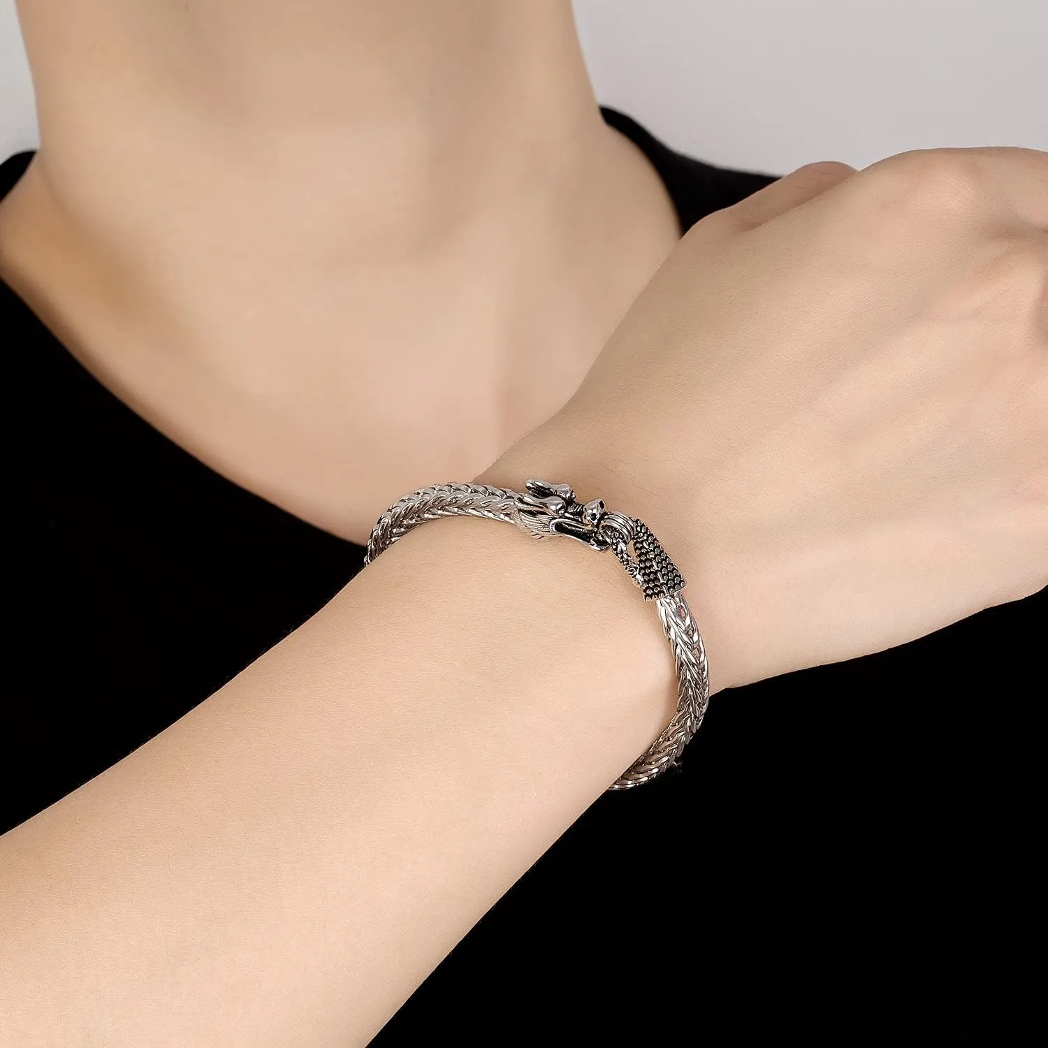 Vintage Men 925 Sterling Silver Dragon Bracelet 5MM7 7.5" 8 "8.5" 9" Franco Link Curb Chain Bangle Fashion Punk Gold Fine Jewelry Gift