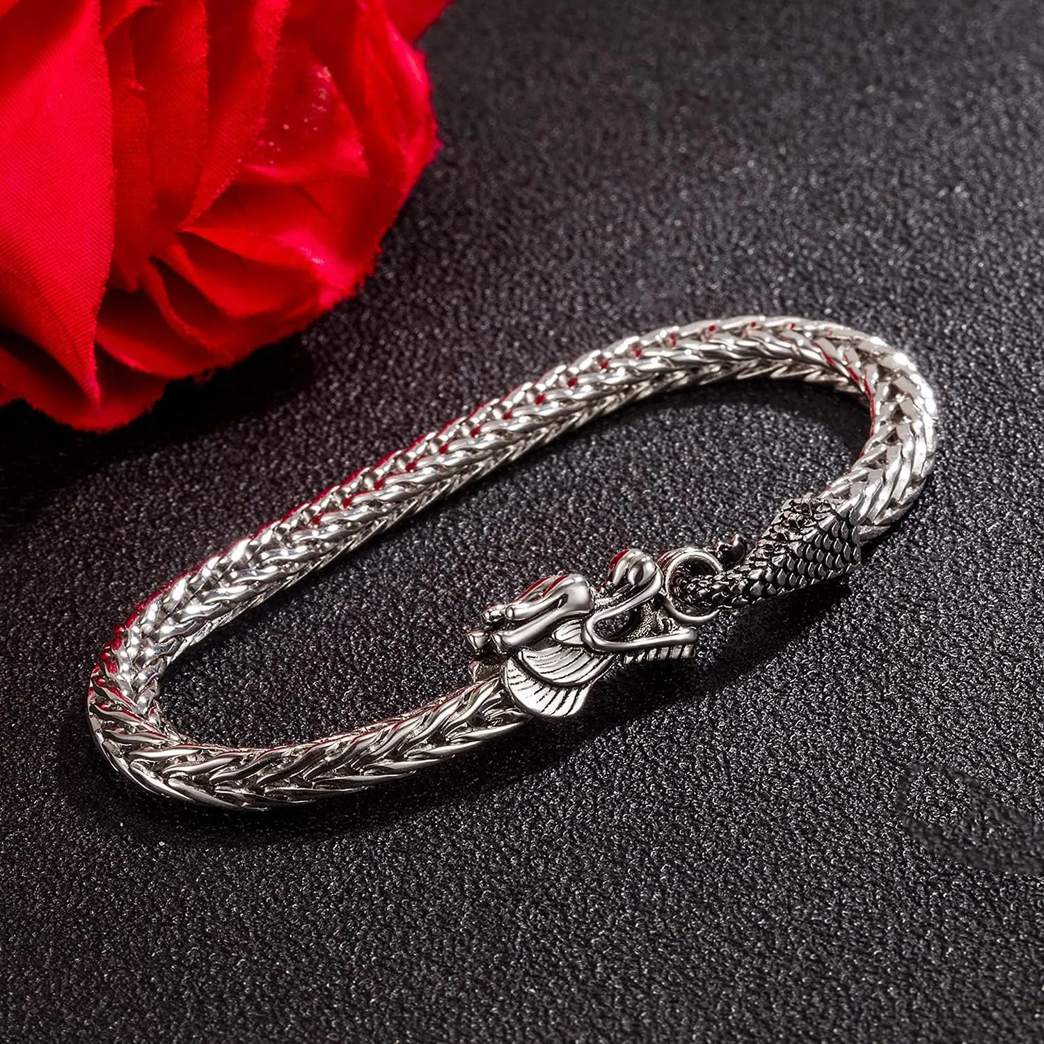 Vintage Men 925 Sterling Silver Dragon Bracelet 5MM7 7.5" 8 "8.5" 9" Franco Link Curb Chain Bangle Fashion Punk Gold Fine Jewelry Gift