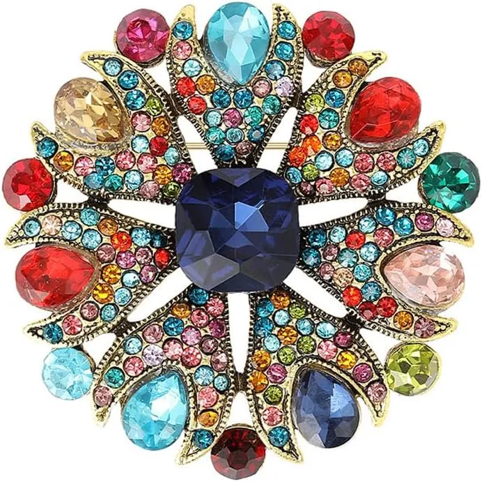 Vintage Rhinestone Flower Brooch for Women Dainty Crystal Flower Brooch Pin Stylish Crystal Brooch Elegant Clothing Hat Bag Accessories
