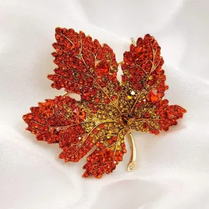 Vintage Stylish Full Micro Pave Crystal Big Premium Maple Leaf Brooch Pin Autumn Jewelry Clothing Hat Bag Accessories for Christmas Valentine's Day Birthday Gift