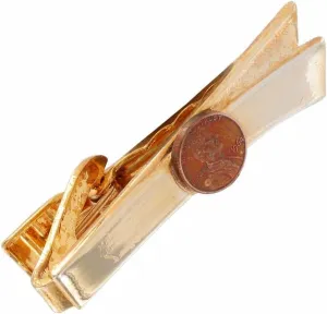 Vintage Tie Clip Mens Gold Tone Mini Coin Cent Penny 1 1/2" Fashion Details for Ties Trendy Accessories Stylish Additions Chic Details