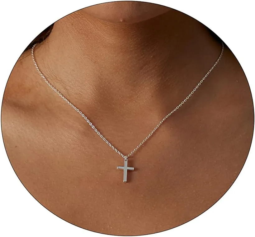 VIROMY Gold Cross Necklace for Women 14K Gold Plated Cute Sidways Cross Pendant Choker Necklaces Simple Trendy Everyday Jewelry for Women