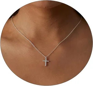 VIROMY Gold Cross Necklace for Women 14K Gold Plated Cute Sidways Cross Pendant Choker Necklaces Simple Trendy Everyday Jewelry for Women