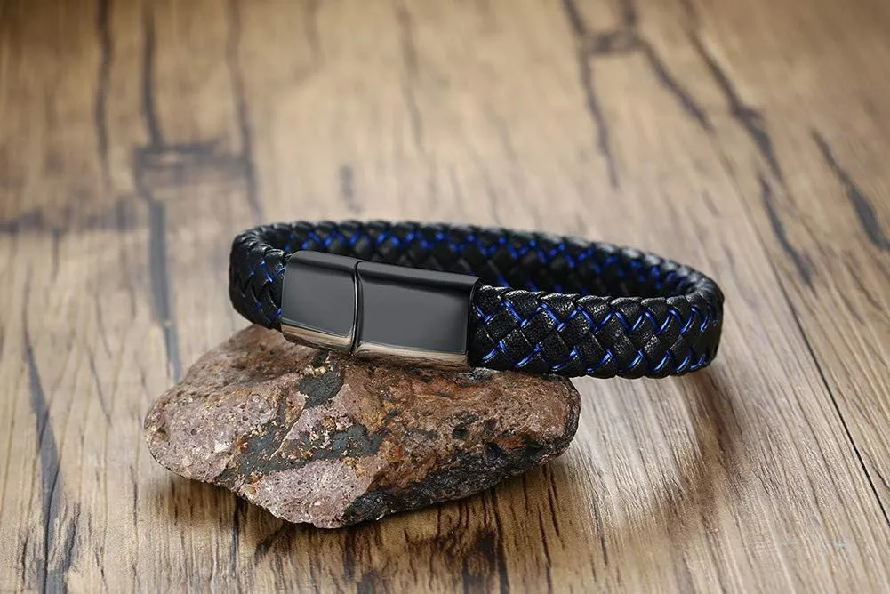 VNOX Personalized Cross Inspirational Christian Quote Two-Tone Braided Leather Bracelet Cuff Bangle Wristband Bible Verse Bracelet Gift for Men Boys