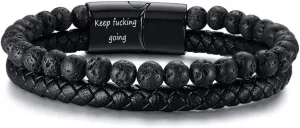 VNOX Personalized Inspirational Mantra Braided Wrap Leather Rope Bracelet Cuff Bangle Encouragement Motivational Gift for Men,Keep Fucking Going