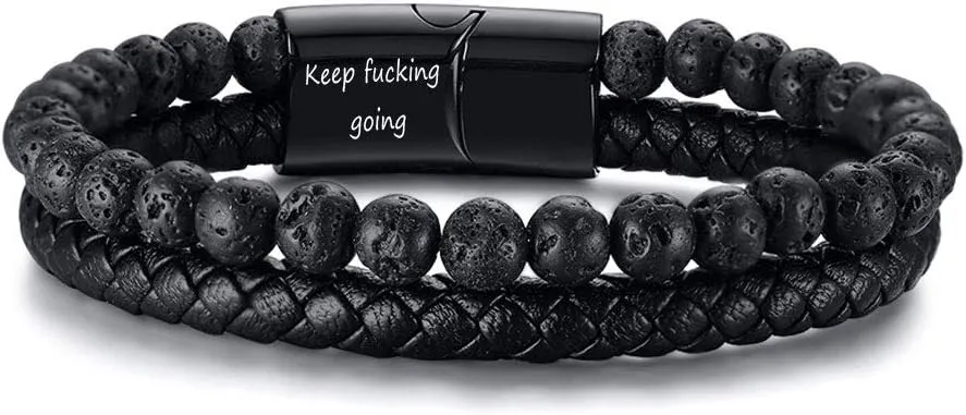 VNOX Personalized Inspirational Mantra Braided Wrap Leather Rope Bracelet Cuff Bangle Encouragement Motivational Gift for Men,Keep Fucking Going