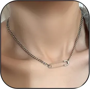 Volare Safety Pin Necklace Silver for Women Dainty Heart Pendant Necklace Silver Choker Necklace Paperclip Chain Necklace for Women