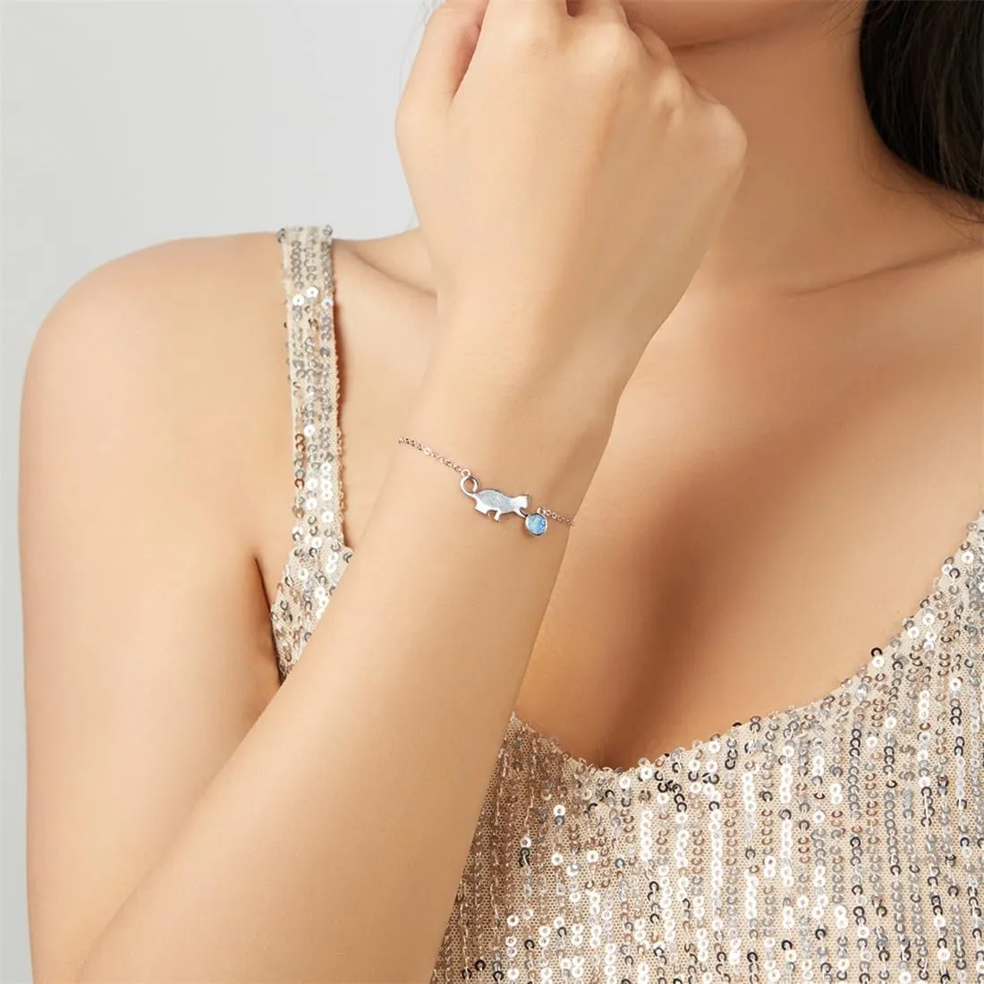 VOROCO 925 Sterling Silver Bracelet for Women Adjustable Link Chain. Cat Butterfly Snake Dog Fashion Bracelet for Teen
