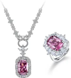 Waimore Pink Jewelry Set Heart and Square Design Gemstone Birthstone Jewelry Set with Heart Shape Rings Necklaces and Earrings for any Special Occasions for Valentine's Day